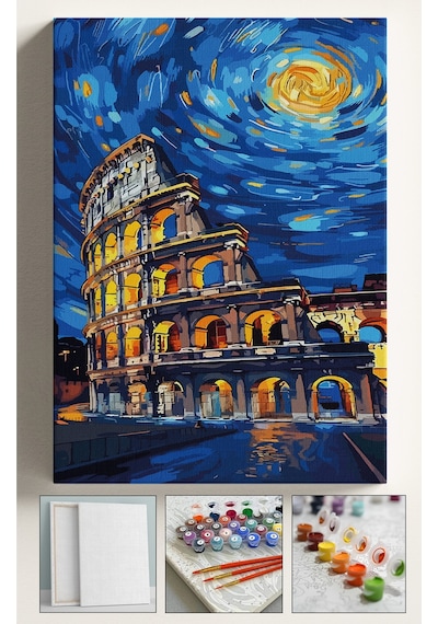 Sayılarla Boyama Seti Numaralı Tuval Fırça Boya 40x50 Cm - Yıldızlı Gece Kolezyum