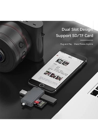Usb Ligtning İphone İle Uyumlu - İpad İle Uyumlu Ve Type-c Girişli Kart Okuyucu Multi Otg Usb C