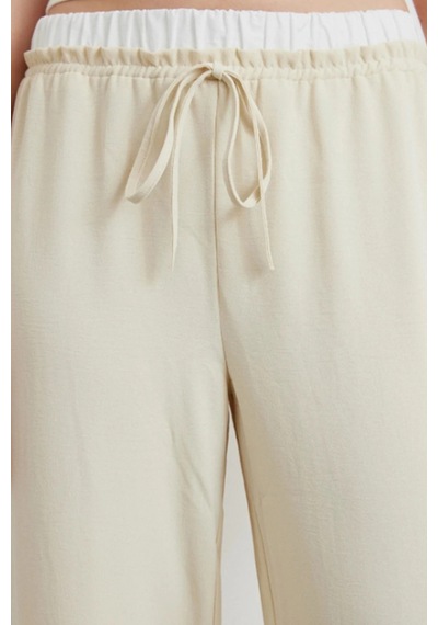 Meine Liebe Unterwäsche Bel Bantlı Wide Leg Rahat Pantolon Krem