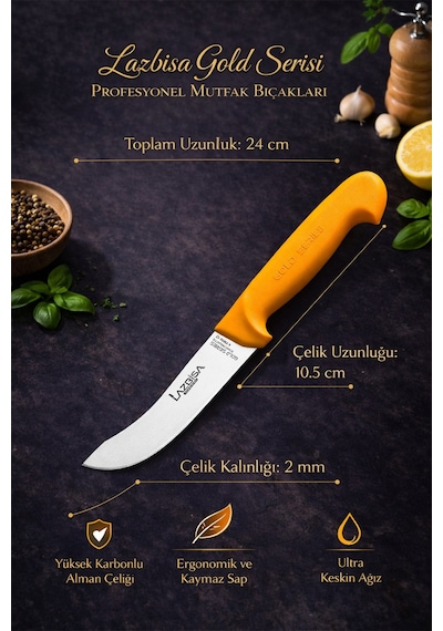 Lazbisa Mtf-001 Gold Serisi Mutfak Bıçak Seti Et Ekmek Sebze Bıçağı 3 Lü Set Günlük Kullanım Sarı