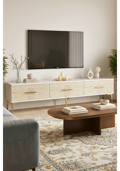 Tsa1815bt - İda Tsa180 Tv Stand, Tv Sehpası Ve Tv Ünitesi Beyaz - Traverten 180cm