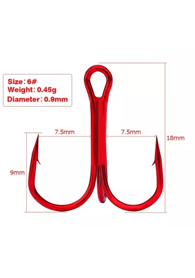 S.F. Jig Kırmızı Üçlü Iğne - 6 No -Jig, Rapala ve Silikonlar Için - 6 Adet