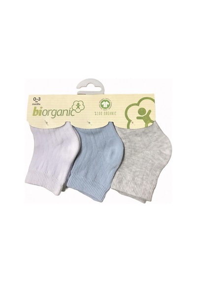 Tezcanstore Bibaby Biorganik Desenli Basic 3Lü Çorap 68344 Beyaz Gri-Beyaz Gri-0-3 Ay