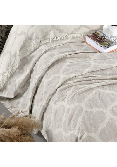 Damask Design Çift Taraflı Jakarlı Keten Pamuk Dokuma Battal Boy( Bej-240X260 Cm Bej