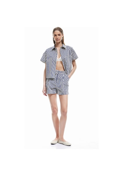 Koton Pamuklu Cepli Kemerli Mini Poplin Şort Lacivert Çizgili 5sak40417pw 7s2