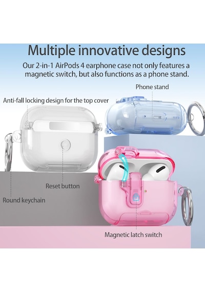Apple Uyumlu AirPods 4. Nesil İle Kılıf Standlı Kilitli Tpu Premium Matte Trip Case Şeffaf