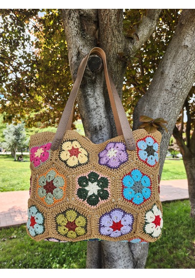 Fikriharika Design El Yapımı Renkli Afrika Çiçeği Motifli Kağıt İp Omuz Çantası Astarlı Ve Cepli, Bohem Tasarım Çok renkli Fikriharika Design El Yapımı Renkli Afrika Çiçeği Motifli Kağıt İp Omuz Çantası Astarlı Ve Cepli, Bohem Tasarım Çok renkli