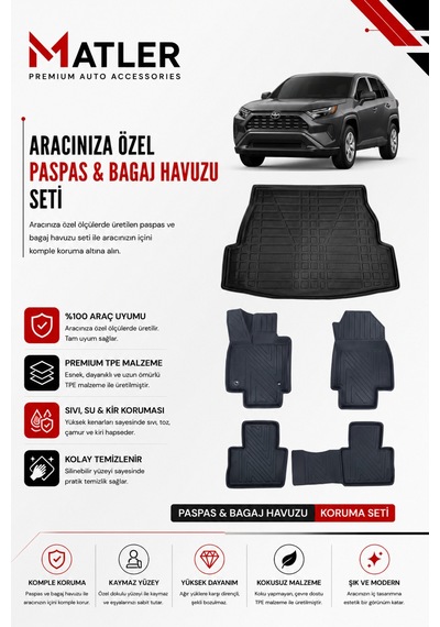 Toyota Rav 4 2022 Model 4d Ekstra Havuzlu Paspas Ve Bagaj Havuzu Set