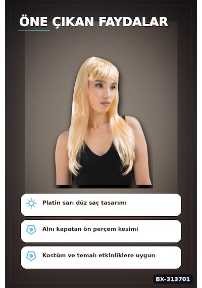Uzun Duz Sentetik Parti Peruğu 60 Cm - Yetiskin Kostum Aksesuari Tekli Bx-313701 Açık Gri