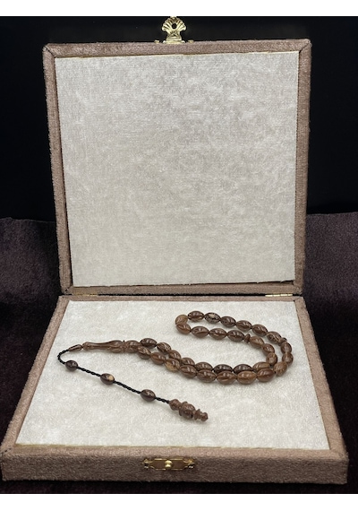 Sistemli Arpa Kesim Koyu Bal Kahvesi Sırçalı Doğal Kuka Tesbih 6x10 Mm Kahverengi