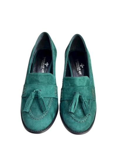 Tufan Shoes Yeşil Hakiki Deri Süet Püskül Detay Topuklu Ayakkabı YESIL