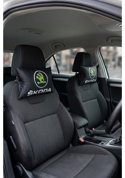 Skoda Araç Uyumlu Dijital Baskılı Seyahat Boyun Yastığı - Şık Tasarım Siyah