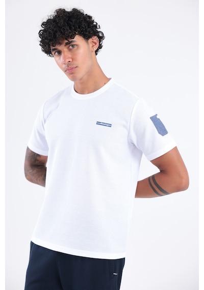 Rowinger Waffle Örgü Dokulu Göğüs Logolu Kolda Mini Cep Detaylı Bisiklet Yaka Erkek Spor T-shirt Beyaz