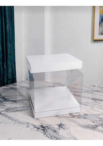 Asetat Gelin Damat Çeyiz Bohça Kutusu Beyaz Şeffaf Katlanabilir Demonte Büyük Boy 33 33 40cm 1 Adet
