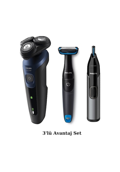 Philips S5445 Islak - Kuru Sinek Kaydı Tıraş - Banyo Vücut Bakım - Kulak-burun Tüy Kesme Makinesi 3'lü Set