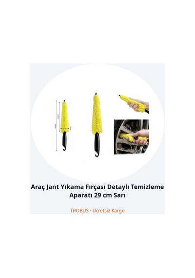 Trobus Araç Jant Yıkama Fırçası Detaylı Temizleme Aparatı 29 Cm Sarı