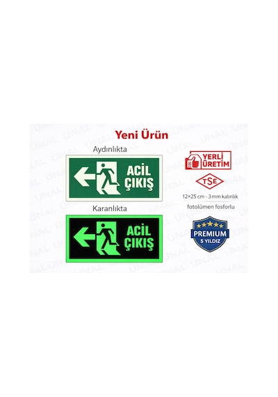 Fotolümen Fosforlu Acil Çıkış Sol Yön Levhası 10x30 Cm - 874367453