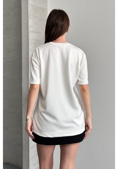 Balenbi Kadın Modal Bisiklet Yaka Basic Yarım Kollu T-shirt 1211 Beyaz