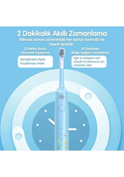 Ayrex Npo Nicefeel X500 Çocuklar İçin Dakikada 39600 Titreşim,şarjlı Sonic Profesyonel Diş Fırçası Mavi Diğer