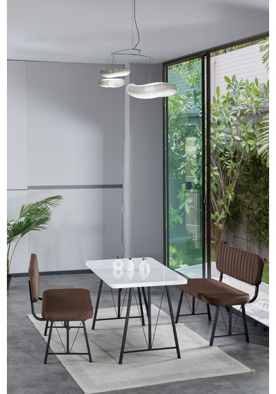 Hayat 70x110 Beyaz Mutfak Masası, Mutfak Masası Takımı, Yemek Masası, 2 Benchli - Kahverengi Açık Gri Hayat 70x110 Beyaz Mutfak Masası, Mutfak Masası Takımı, Yemek Masası, 2 Benchli - Kahverengi Açık Gri