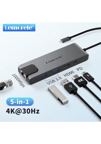 Lemorele 5'in 1'i Pd 100w/ Hdmı 4k/rj45 100mbs./usb 3.0 Çoklayıcı
