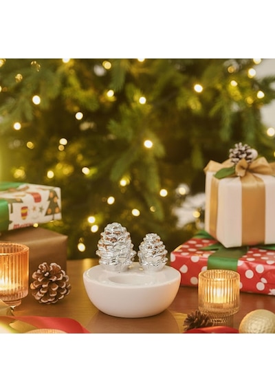 Karaca Home New Year Yılbaşı Kozalaklı Tealight Mumluk 9,7 X 9,7 X 8,7 Cm Beyaz