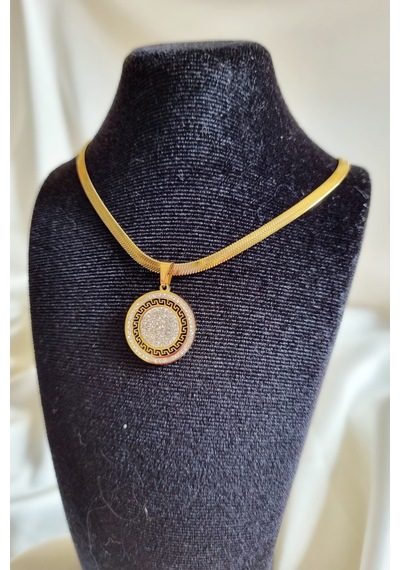 Zirkon Taşlı Madalyon Model Şık Çelik Kolye Gold - 682549640 Gold