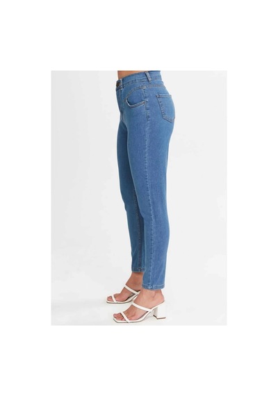 Kene Jeans Yüksek Bel Ön Conta Çımalı Esnek Dar Paça Mavi