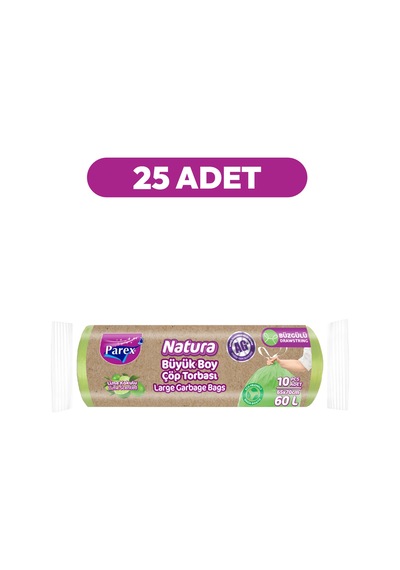 Natura Büzgülü 10'lu Çöp Torbası Büyük Boy 65 X 70 Cm 25'li Paket
