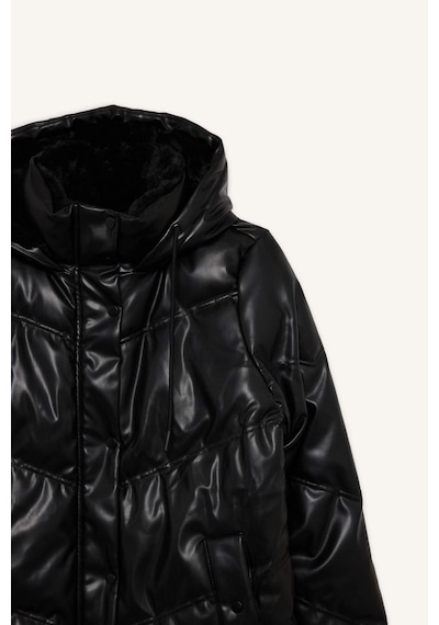 Defacto Su Geçirmez Relax Fit Kapüşonlu Suni Deri Parka F2884ax26spbk27 Siyah-bk27