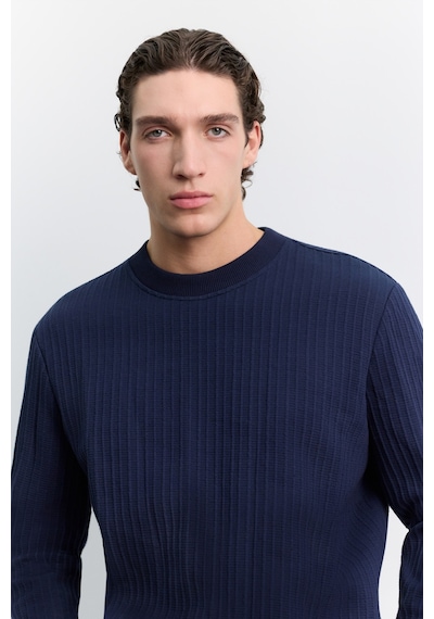 Avva Erkek Lacivert Bisiklet Yaka Kolay Ütülenen Jakarlı Regular Fit Sweatshirt A62y1250