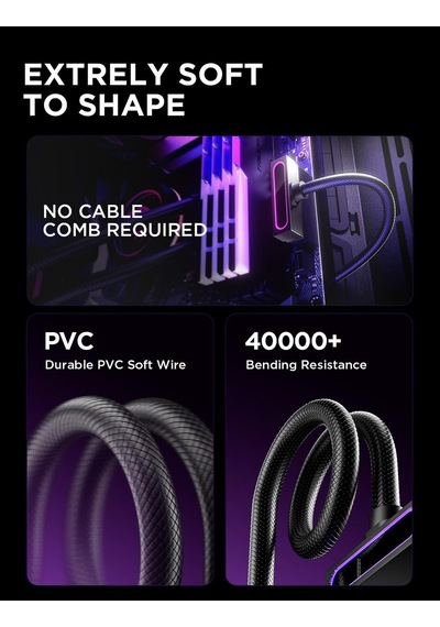 Hydrus-24pın Pc Psu Uzatma Kablosu Argb Led, Bakır Tel Anakart Güç Uzatma Kablosu Entegre Minimalist Tasarım, 2000w Güç Tüm Set , Kablo Yönetimi Ve Dıy İçin Pc Güç Kablosu