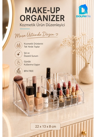 Şeffaf Makyaj Organizeri Çok Bölmeli Rujluk Masaüstü Kozmetik Düzenleyici