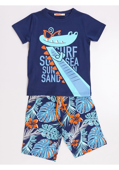Denokids Surfer Croco Erkek Çocuk Şort Takım Çok Renkli