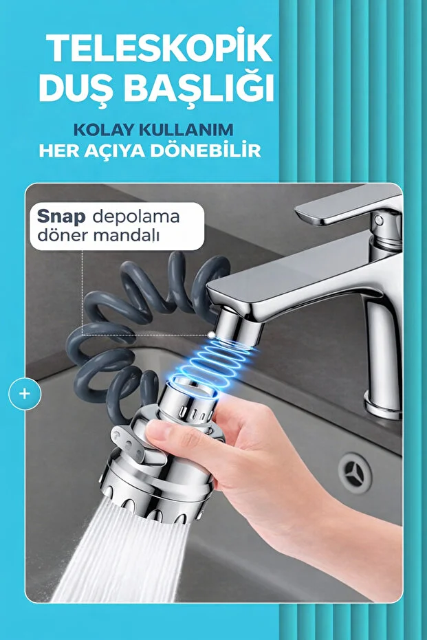 Musluk Başlığı 75 Cm Uzatmalı 360 Döner 3 Modlu Su Tasarruflu Uzayan Musluk Başlığı