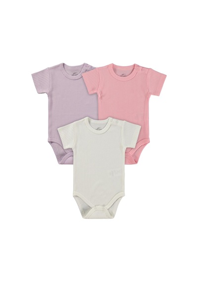Minidamla Baby Minidamla Kısa Kol Basic 3'lü Set 1-18 Ay Çıtçıtlı Badi - Pembe
