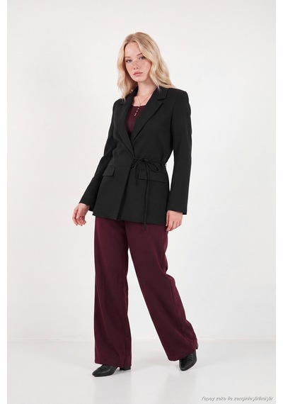 Lela Puantiye Astarlı Belden Bağlamalı Blazer Ceket Kadın Ceket 6524049 Siyah