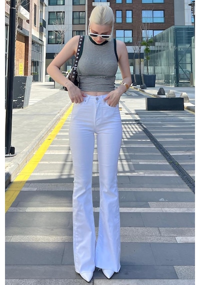 Madmext Kadın Beyaz Yırtmaçlı Likralı İspanyol Paça Jean Pantolon Mg1518 Beyaz Madmext Kadın Beyaz Yırtmaçlı Likralı İspanyol Paça Jean Pantolon Mg1518 Beyaz