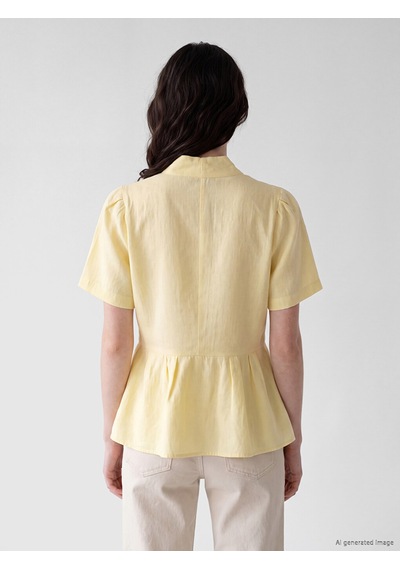 Lcw Comfort Sarı V Yaka %100 Pamuklu Peplum Bluz