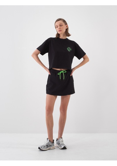 Xint Siyah Pamuk Dokulu Oversize Tişört 602486