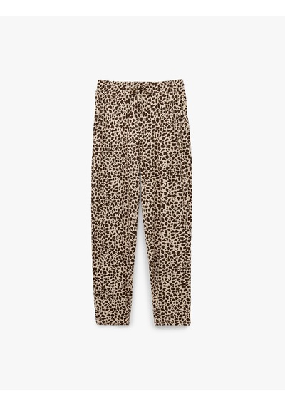 Koton Leopar Desenli Beli Bağcıklı Yan Cepli Rahat Kesim Pijama Altı Leopar Desenli 7wlk40102mk Çok Renkli