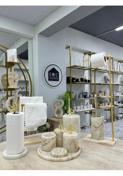 Dekoratif Doğal Şeker Mermer 10 Parça Gold Mercan Banyo Seti