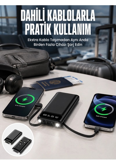 Mey İthalat 20.000 Mah Led Işıklı Lcd Ekran Usb Girişli Type-c Lightning Powerbank Yeni Nesil