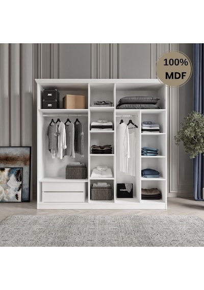 Dali 5 Kapılı Mdf Country Gardırop Beyaz
