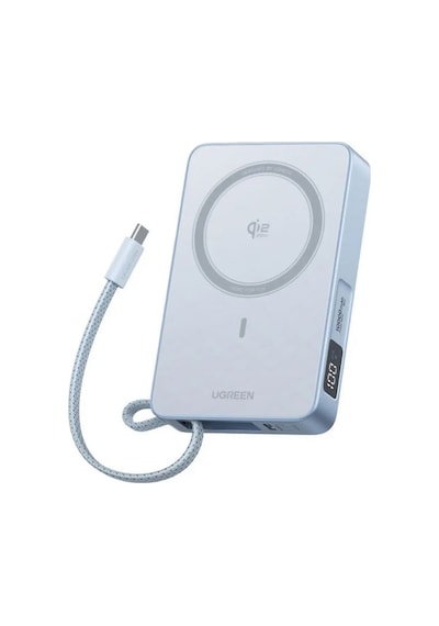 Ugreen Magflow 10.000 Mah 25w Qi2 Magnetik Wireless Usb-c Dahili Kablolu Hızlı Şarj Powerbank, 65958b Mavi