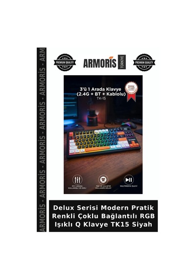 Delux Serisi Modern Pratik Renkli Çoklu Bağlantılı Rgb Işıklı Q Klavye Tk15 Siyah