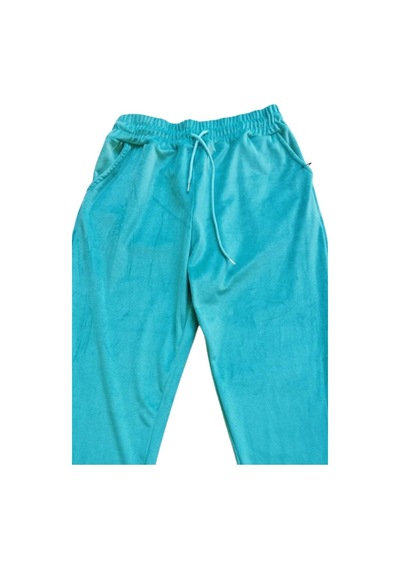 Royaleks Parlak Kadife Cepli Pantolon Eşofman Pijama Altı Unisex Lastikli Paça Yeşil