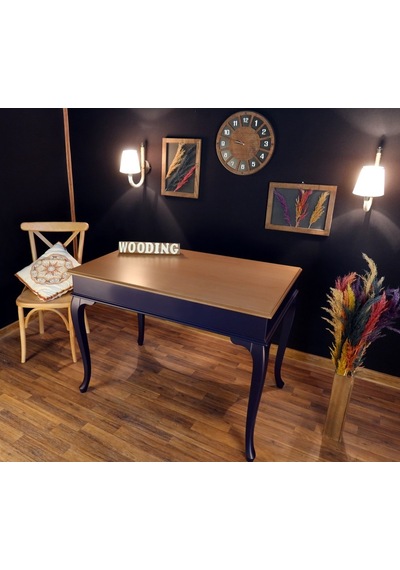 Wooding-Mobilya Wooding 120 Cm Masif Lacivert Naturel Yemek Masası