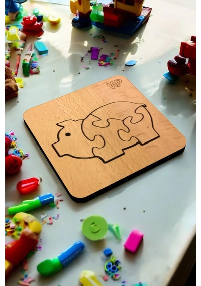 Plywood Ahşap Boyanabilir Çocuklar Puzzle 4mm Domuz Boya Setli