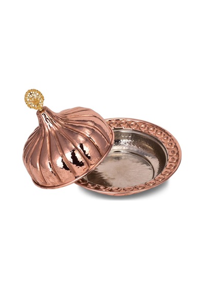 Turna Bakır Paşaçadırı Yuvarlak Sunum Tabağı 30 Cm El Dövme Kırmızı Turna9058-1